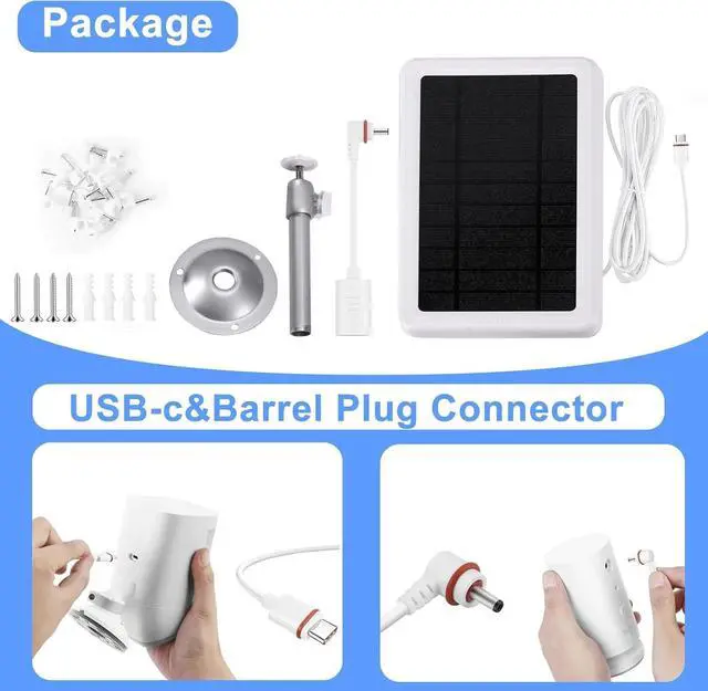 Alt view image 6 of 7 - 5W Solar Panel for Ring Camera, 2 P Solar Charger Compatible with Rings Spotlight &All-New Stick Up Outdoor Cam Battery, 10ft Long Cable with USB-C to Ring Barrel Plug Adapter