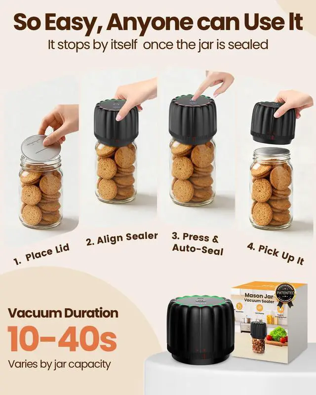 Alt view image 5 of 6 - 2026 Upgraded Electric Mason Jar Vacuum Sealer Kit with Wide and Regular Mouth Mason Lids -80kpa Automatic Vacuum Pump 2500mAh Battery One Touch Canning Sealing Machine for Food Storage Black