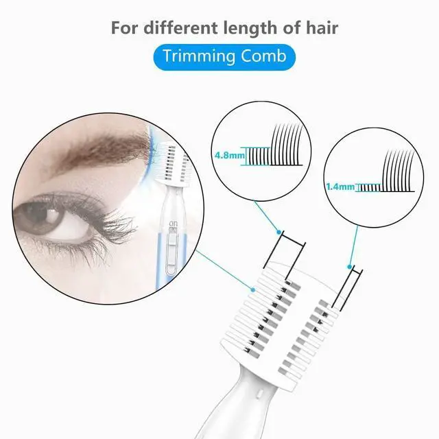 Alt view image 3 of 7 - Eyebrow Trimmer, Precision Electric Eyebrow Razor for Women Battery-Operated Facial Hair Remover with Comb No Pulling Sensation Painless for Face Chin Neck, Upper-Lip, Peach-Fuzz