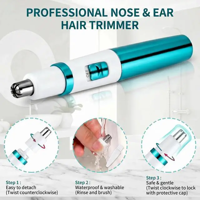 Alt view image 7 of 7 - Ear and Nose Hair Trimmer Clipper - 2026 Professional Painless Ladies Eyebrow & Facial Hair Trimmer for Men Women,Battery-Operated,with IPX7 Waterproof Dual Edge Blades for Easy Cleansing