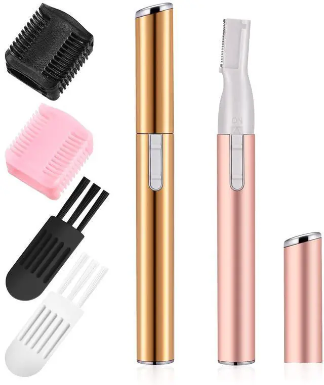 Main image of 2 Pcs Electric Eyebrow Trimmer Women Precision Face Razors Mini Shaver with Comb Christmas Women Gift Battery Operated Personal Epilator for Face Neck Fuzz Lips Leg(Gold, Light Pink)