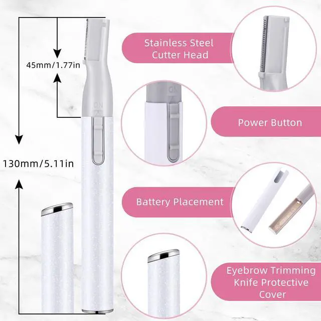 Alt view image 2 of 7 - 2 Pcs Electric Eyebrow Trimmer Women Precision Face Razors Mini Shaver with Comb Christmas Women Gift Battery Operated Personal Epilator for Face Neck Fuzz Lips Leg(White, Pink)