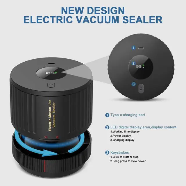 Alt view image 6 of 6 - Electric Mason Cordless Vacuum Sealer Kit for Food Storage
