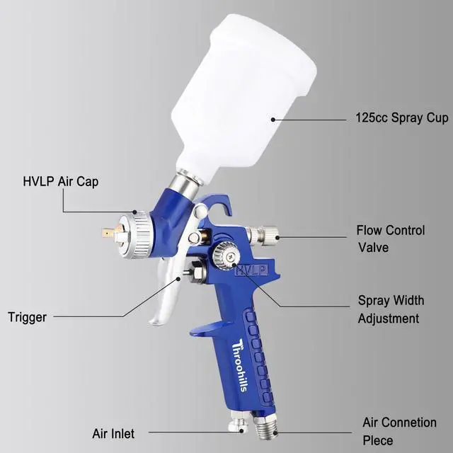Alt view image 2 of 6 - General Purpose Touch Up Spray Gun Air Paint Sprayer with 0.8mm Nozzle 125cc Cup and 6Pcs Paint Strainers