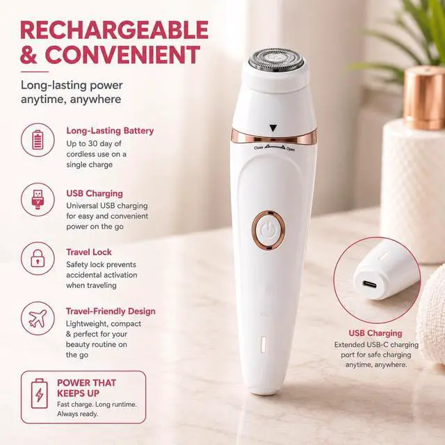 Alt view image 7 of 7 - 7-in-1 Electric Shaver for Women,Bikini Trimmer for Women, Waterproof & USB Rechargeable with Body Hair Trimmer,Eyebrow Trimmer, Nose Hair Clipper,Callus Remover &Facial Cleansing Brush,Gifts for Lady