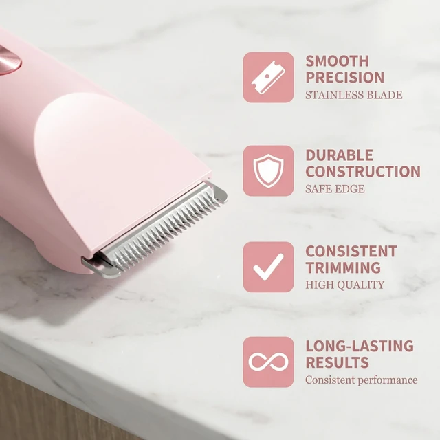 Alt view image 2 of 7 - Bikini Shaver - Cordless Electric Wet & Dry Dual-Head Shaver, Washable, Ceramic Blades, USB Rechargeable, Travel Portable Design (Pink)