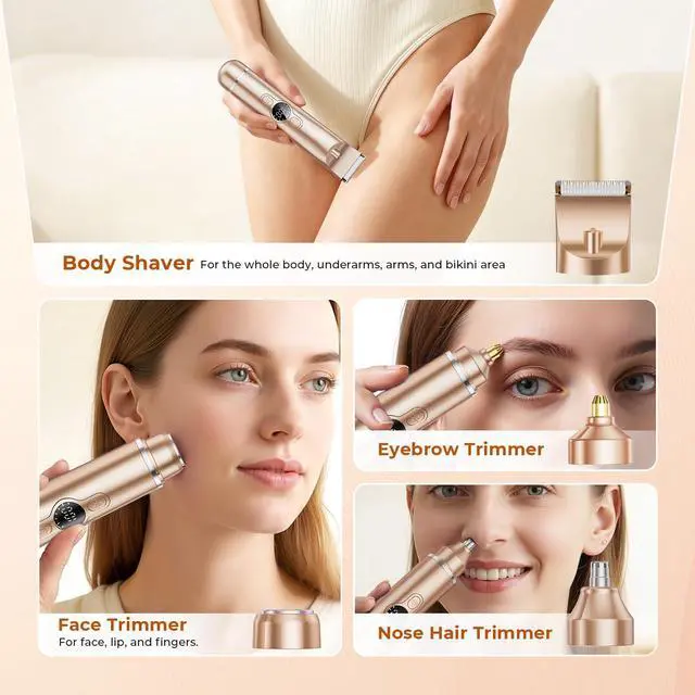 Alt view image 3 of 7 - Bikini Trimmer for Women, 4 in 1 Electric Razors for Women - Dual Head, Wet & Dry Use Pubic Body Hair Trimmer Electric Shavers, Rechargeable Womens Facial Razors for Legs, Nose, Armpits, Bikini Area
