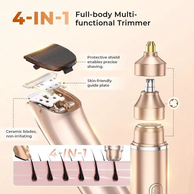 Alt view image 5 of 7 - Bikini Trimmer for Women, 4 in 1 Electric Razors for Women - Dual Head, Wet & Dry Use Pubic Body Hair Trimmer Electric Shavers, Rechargeable Womens Facial Razors for Legs, Nose, Armpits, Bikini Area