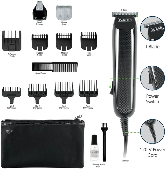 Main image of Corded Detailer Trimmer Kit for Mens Grooming | For Trimming Beard, Mustache, Stubble, Ear, Nose, & Body Hair - 3 Grooming Heads Model 9686
