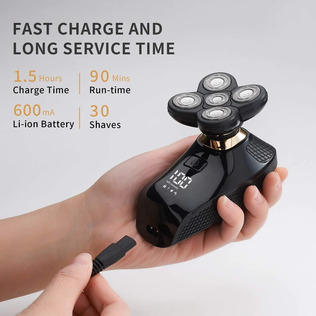 Alt view image 6 of 7 - 4 in 1 Electric Head Shaver Set - Bald Shaver, Wet & Dry, Cordless, with Nose & Ear Trimmer, Facial Cleansing, Rechargeable, IPX6 Waterproof