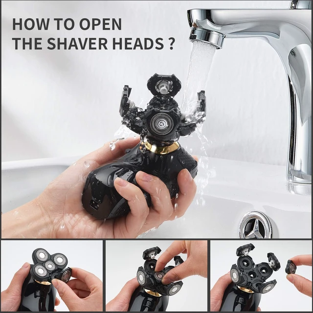 Alt view image 7 of 7 - 4 in 1 Electric Head Shaver Set - Bald Shaver, Wet & Dry, Cordless, with Nose & Ear Trimmer, Facial Cleansing, Rechargeable, IPX6 Waterproof