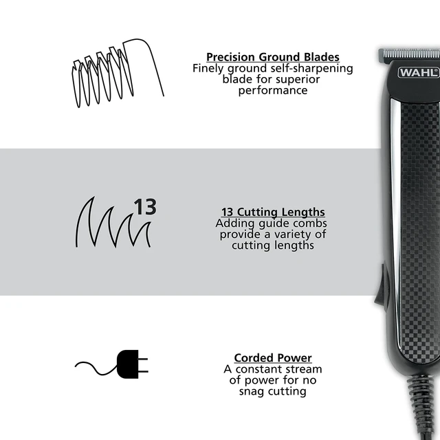 Alt view image 3 of 6 - Corded Detailer Trimmer Kit for Mens Grooming | For Trimming Beard, Mustache, Stubble, Ear, Nose, & Body Hair - 3 Grooming Heads Model 9686