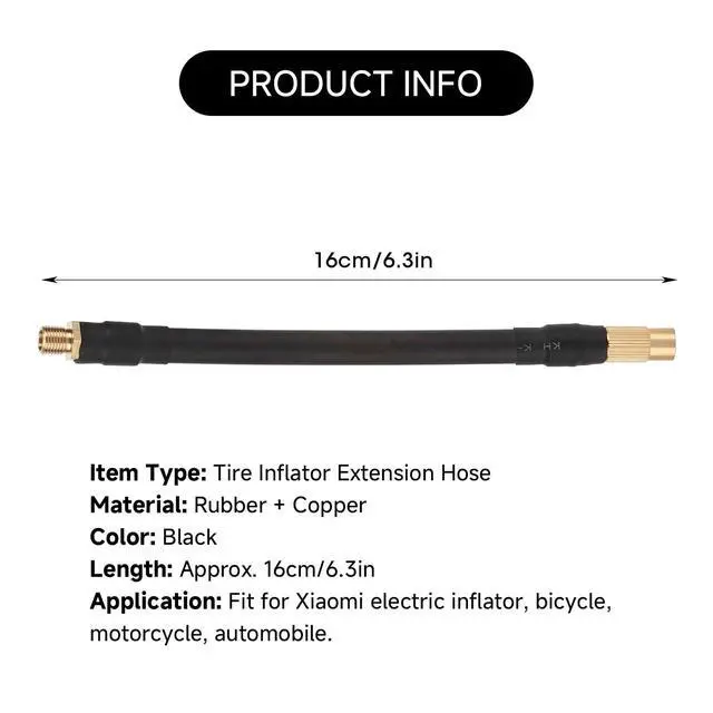 Alt view image 2 of 7 - Tire Inflator Extension Hose 6.3Inch Air Pump Tube Replacement for Electric Inflator Motorcycle Automobile Flexible Multipurpose