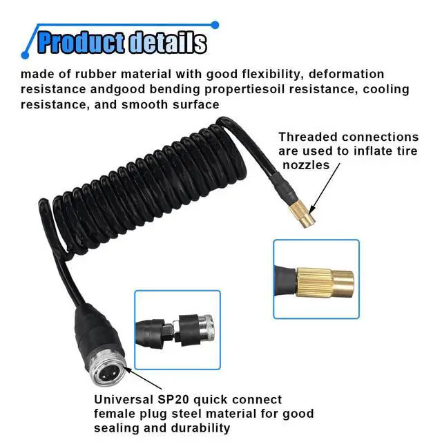 Alt view image 3 of 6 - 9.84ft Car Air Pump Extend Hose, PS20 Female Plug Air Compressor Hose, Rubber Tire Inflator Extension Tube, Deformation Resistant Tire Pump Hose for Car Motorcycle American Tire Nozzle