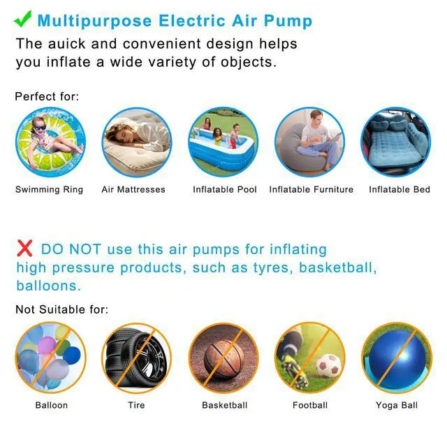 Alt view image 3 of 6 - Inflatable Bed Pump, Electric Air Pump(100 Gallon/Min) for Air Mattress Beds, Inflatable Swimming Pools, Swimming RingAC110-240V/DC12V
