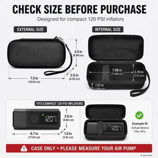 Alt view image 3 of 7 - Case Compatible with Airmoto & 120 PSI Portable Air Compressor, Hard Tire Inflator Storage with Mesh Pocket for USB Cable, Air Hose & Accessories Fits Car, Bike, Motorcycle Inflator- Black