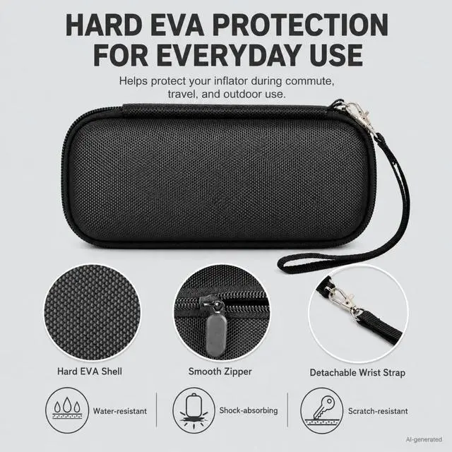 Alt view image 6 of 7 - Case Compatible with Airmoto & 120 PSI Portable Air Compressor, Hard Tire Inflator Storage with Mesh Pocket for USB Cable, Air Hose & Accessories Fits Car, Bike, Motorcycle Inflator- Black