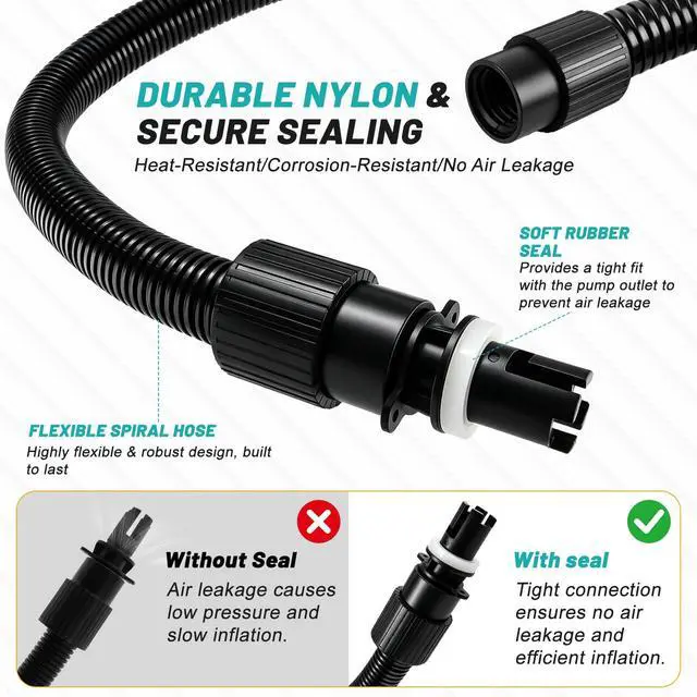 Alt view image 4 of 6 - Paddle Board Pump Adapter Hose, 3.5Ft SUP Air Pump Hose with 7 Air Valve Nozzles, Paddle Board Accessories Replacement Parts for Electric Sup Pump, Inflatable Paddleboard, Rafts, Kayak, Pool