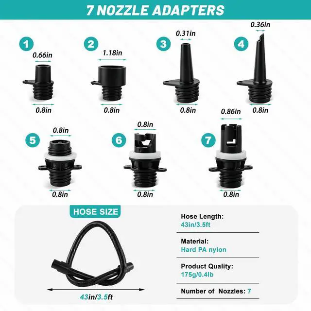 Alt view image 3 of 6 - Paddle Board Pump Adapter Hose, 3.5Ft SUP Air Pump Hose with 7 Air Valve Nozzles, Paddle Board Accessories Replacement Parts for Electric Sup Pump, Inflatable Paddleboard, Rafts, Kayak, Pool