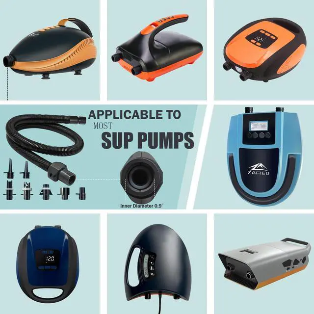 Alt view image 2 of 7 - Paddle Board Pump Adapter Hose, Universal Sup Pump Adaptor Hose with 7 Air Valve Nozzles Fits for Most Sup Pump, Swivel Threaded Connector, Inner Diameter 0.9inch