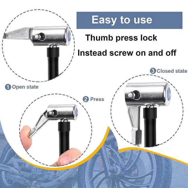Alt view image 3 of 6 - 2PCs Air Inflator Hose Adapter Convert Twist On Connection to Lock On Connection, Locking Air Chuck with Hose and Standard Tire Valve Fine Thread