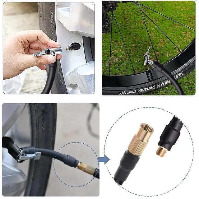 Alt view image 4 of 6 - 2PCs Air Inflator Hose Adapter Convert Twist On Connection to Lock On Connection, Locking Air Chuck with Hose and Standard Tire Valve Fine Thread