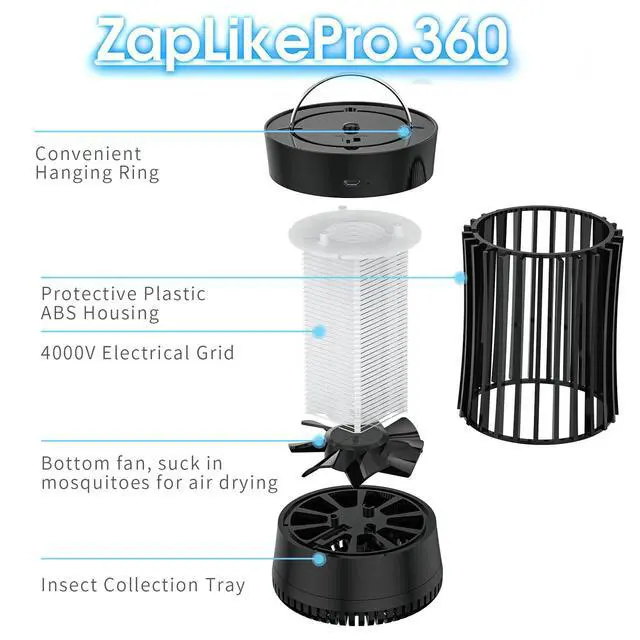 Alt view image 2 of 7 - Portable USB Electronic Rechargeable Mosquito Killer Lamp/Bug Zapper for Summer Trip,Outdoor Camping,Patio,Home and Garden,Trap Indoor,Moth Trap/Bug Killer/Mosquito Killer Light(Black)