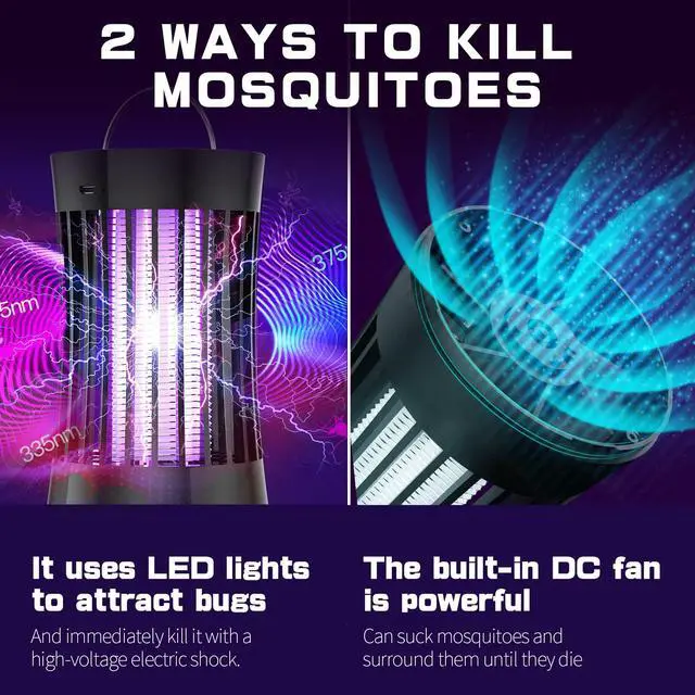 Alt view image 4 of 7 - Portable USB Electronic Rechargeable Mosquito Killer Lamp/Bug Zapper for Summer Trip,Outdoor Camping,Patio,Home and Garden,Trap Indoor,Moth Trap/Bug Killer/Mosquito Killer Light(Black)