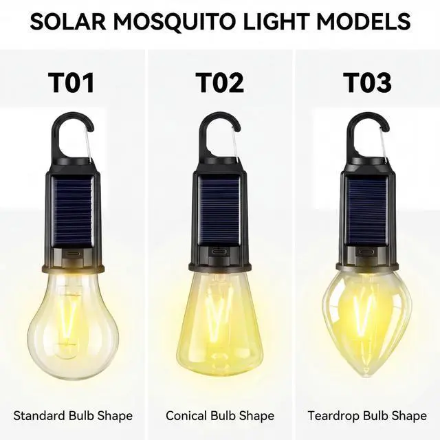 Alt view image 2 of 7 - 4 Pack Solar Tent Lights for Camping, Yellow Mosquito Repellent Light Bulbs, Rechargeable Hanging Lanterns with Hooks, Portable Bug Proof LED Lantern for Camping, Hiking & Emergency Power(T01)