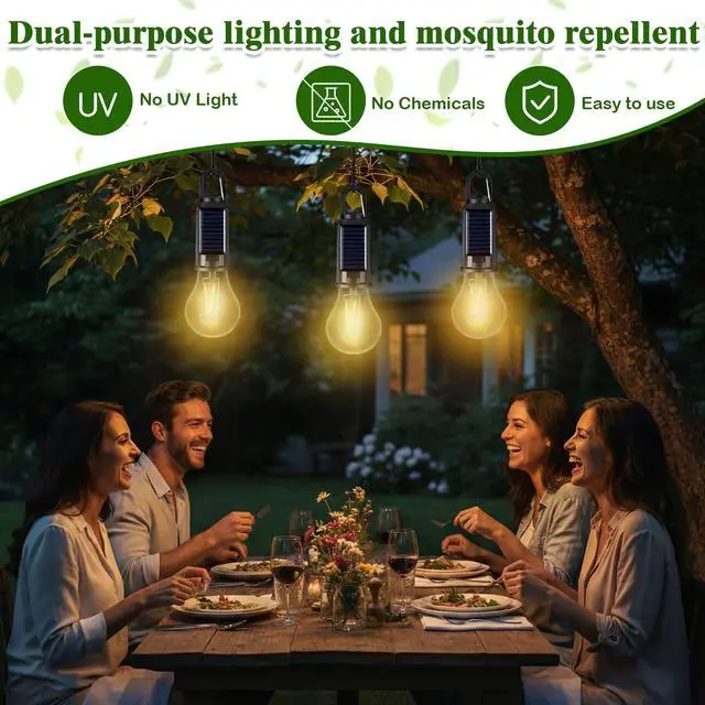 Alt view image 4 of 7 - 4 Pack Solar Tent Lights for Camping, Yellow Mosquito Repellent Light Bulbs, Rechargeable Hanging Lanterns with Hooks, Portable Bug Proof LED Lantern for Camping, Hiking & Emergency Power(T01)