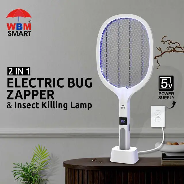 Alt view image 2 of 7 - 2 in 1 Electric Bug Zapper, Mosquitoes Trap Lamp & Racket, USB Rechargeable Electric Fly Swatter for Home and Outdoor Powerful Grid 3-Layer Safety Mesh Safe to Touch