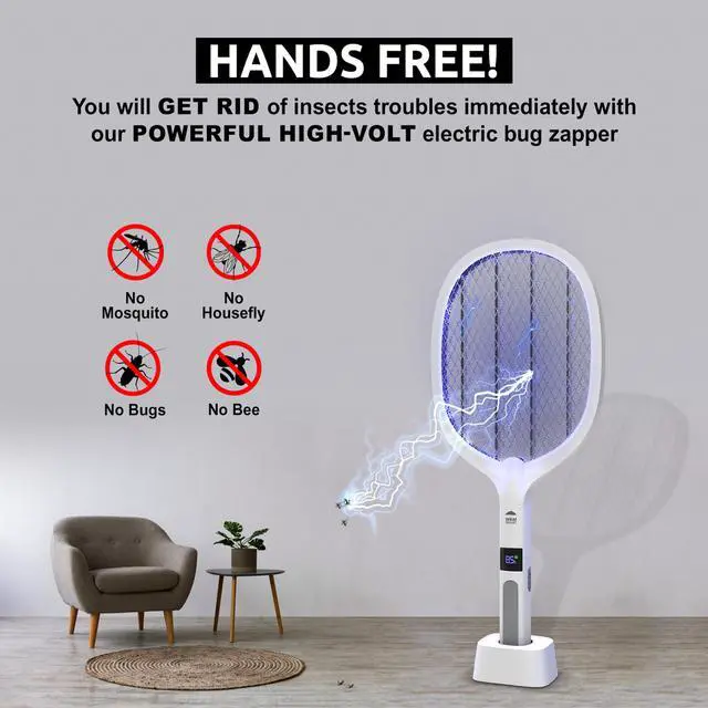 Alt view image 3 of 7 - 2 in 1 Electric Bug Zapper, Mosquitoes Trap Lamp & Racket, USB Rechargeable Electric Fly Swatter for Home and Outdoor Powerful Grid 3-Layer Safety Mesh Safe to Touch