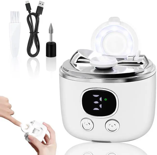 Main image of Electric Nail Clippers for Seniors, Automatic Nail Clipper & Trimmer for Thick Toenails, LED Light & Magnifier, 3 Speeds, Dual Blades, Replaceable File Heads, USB-C Rechargeable, Clipping Catcher