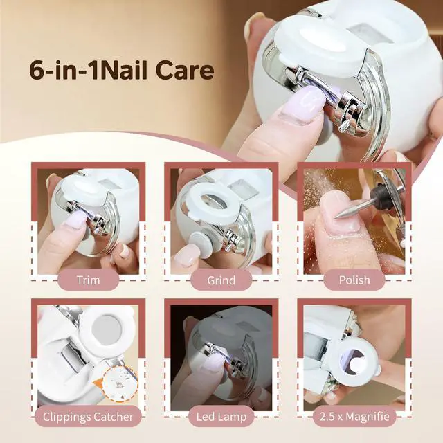 Alt view image 2 of 7 - Electric Nail Clippers for Seniors, Automatic Nail Clipper & Trimmer for Thick Toenails, LED Light & Magnifier, 3 Speeds, Dual Blades, Replaceable File Heads, USB-C Rechargeable, Clipping Catcher