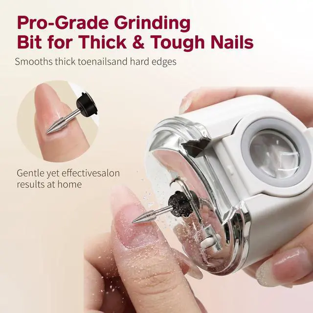 Alt view image 6 of 7 - Electric Nail Clippers for Seniors, Automatic Nail Clipper & Trimmer for Thick Toenails, LED Light & Magnifier, 3 Speeds, Dual Blades, Replaceable File Heads, USB-C Rechargeable, Clipping Catcher