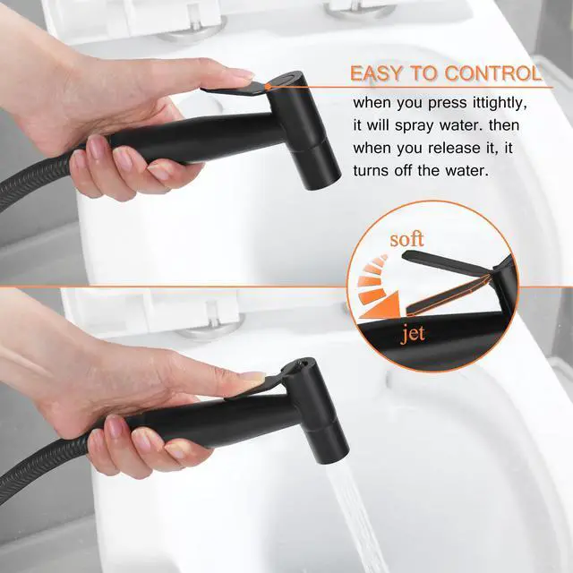 Alt view image 3 of 6 - Matte Black Bidet Sprayer Head Only, Stainless Steel Handheld Toilet Sprayer Replacement with G1/2 Connector, Adjustable Pressure for Cloth Diaper, Pet Shower, Bathroom Cleaning