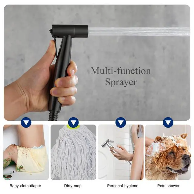 Alt view image 5 of 6 - Matte Black Bidet Sprayer Head Only, Stainless Steel Handheld Toilet Sprayer Replacement with G1/2 Connector, Adjustable Pressure for Cloth Diaper, Pet Shower, Bathroom Cleaning