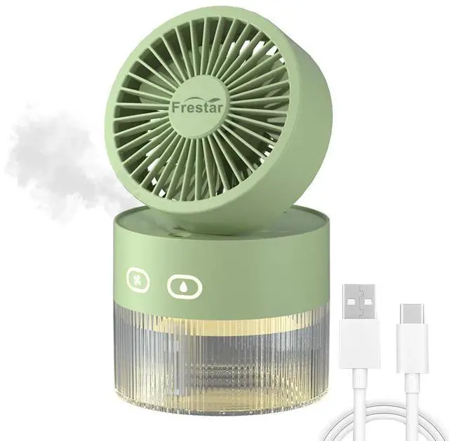 Main image of frestar Personal Cooling Fan and Small Air Humidifier 350ml with LED Night Light, Desktop USB Charging 3 in 1 for Office and Small Room, No Battery, Green