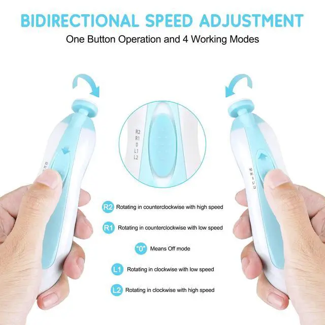 Alt view image 3 of 7 - Electric Nail File Drill for Baby No Sharp Claws Hurt, 6 in 1 Safety Cutter Trimmer Clipper for Toes and Fingers (Blue)