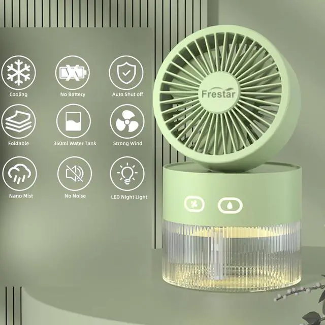 Alt view image 2 of 5 - frestar Personal Cooling Fan and Small Air Humidifier 350ml with LED Night Light, Desktop USB Charging 3 in 1 for Office and Small Room, No Battery, Green