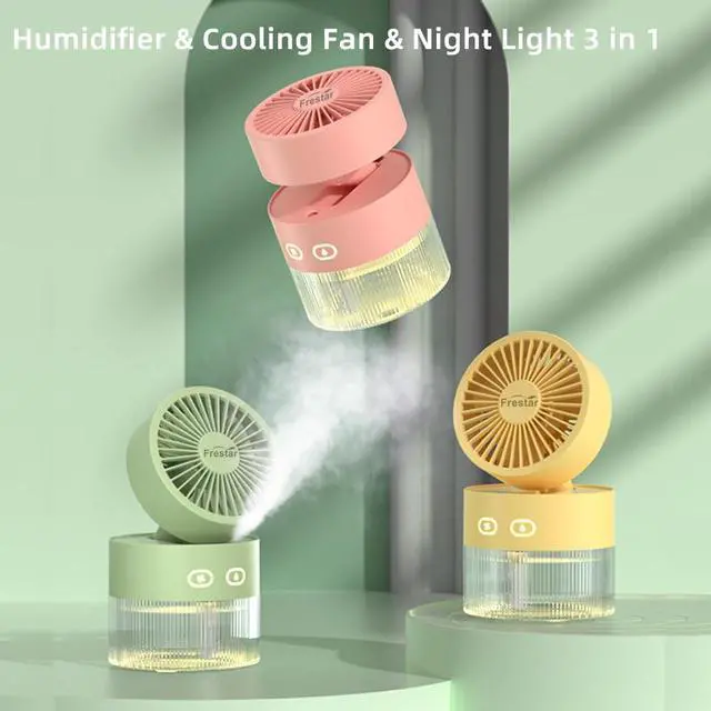 Alt view image 5 of 5 - frestar Personal Cooling Fan and Small Air Humidifier 350ml with LED Night Light, Desktop USB Charging 3 in 1 for Office and Small Room, No Battery, Green