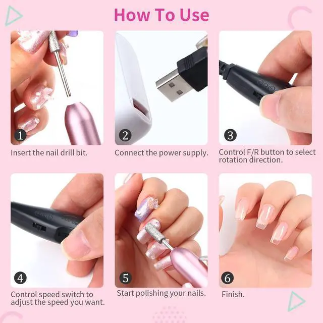 Alt view image 3 of 7 - Electric Nail Drill: 20000RPM Pro Portable Efile Nail Drill Machine Professional Nail File Complete Drill Bits for Remove Acrylic Nails Manicure & Toenails Nail Care Home Salon DIY Nail Art