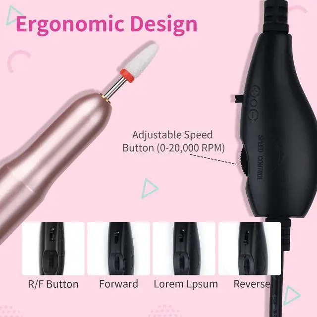 Alt view image 5 of 7 - Electric Nail Drill: 20000RPM Pro Portable Efile Nail Drill Machine Professional Nail File Complete Drill Bits for Remove Acrylic Nails Manicure & Toenails Nail Care Home Salon DIY Nail Art
