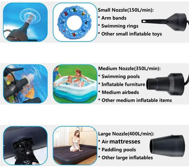 Alt view image 4 of 7 - Electric Air Pump for Inflatables Air Mattress Pump Bed Pool Toy Raft Boat Quick Pump Black (AC Pump(130W))