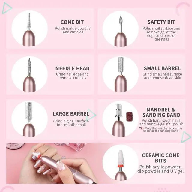 Alt view image 2 of 7 - Electric Nail Drill: 20000RPM Pro Portable Efile Nail Drill Machine Professional Nail File Complete Drill Bits for Remove Acrylic Nails Manicure & Toenails Nail Care Home Salon DIY Nail Art
