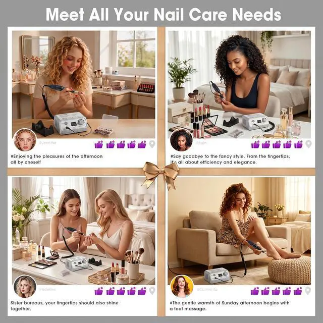 Alt view image 7 of 7 - Professional Nail Drill 35000RPM Drill Nail Electric Nail File Dril Nails with 100pcs Sanding Bands and Nail Drill Bits for Acrylic, Gel Nail Manicure & Pedicure
