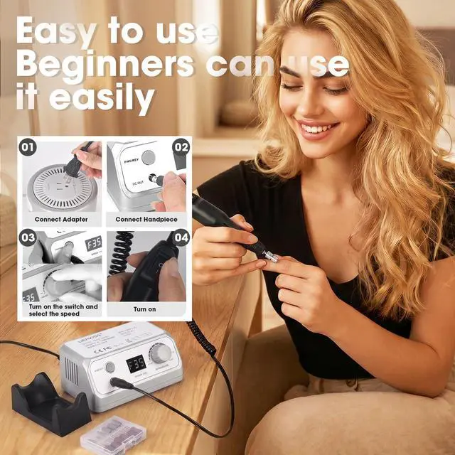 Alt view image 6 of 7 - Professional Nail Drill 35000RPM Drill Nail Electric Nail File Dril Nails with 100pcs Sanding Bands and Nail Drill Bits for Acrylic, Gel Nail Manicure & Pedicure