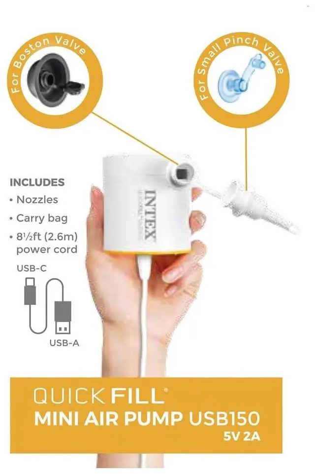 Alt view image 3 of 7 - INTEX 66616E QuickFill USB Air Pump: Inflatates and Deflates Pool Floats and Airbeds - Includes 2 Interrconnecting Nozzles - Lightweight and Portable - 150 L/Min Air Flow - Indoor and Outdoor Use