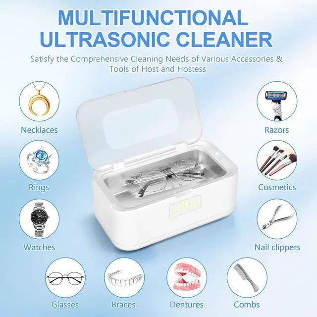 Alt view image 6 of 7 - Ultrasonic Jewelry Cleaner, 49KHz Ultrasonic Cleaner Machine for Jewelry,Glasses,Rings,Watch Strap,Dentures,Retainers,Coins with 5 Modes,27oz 304 Stainless Steel Tank (White)