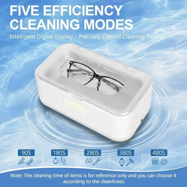 Alt view image 4 of 7 - Ultrasonic Jewelry Cleaner, 49KHz Ultrasonic Cleaner Machine for Jewelry,Glasses,Rings,Watch Strap,Dentures,Retainers,Coins with 5 Modes,27oz 304 Stainless Steel Tank (White)